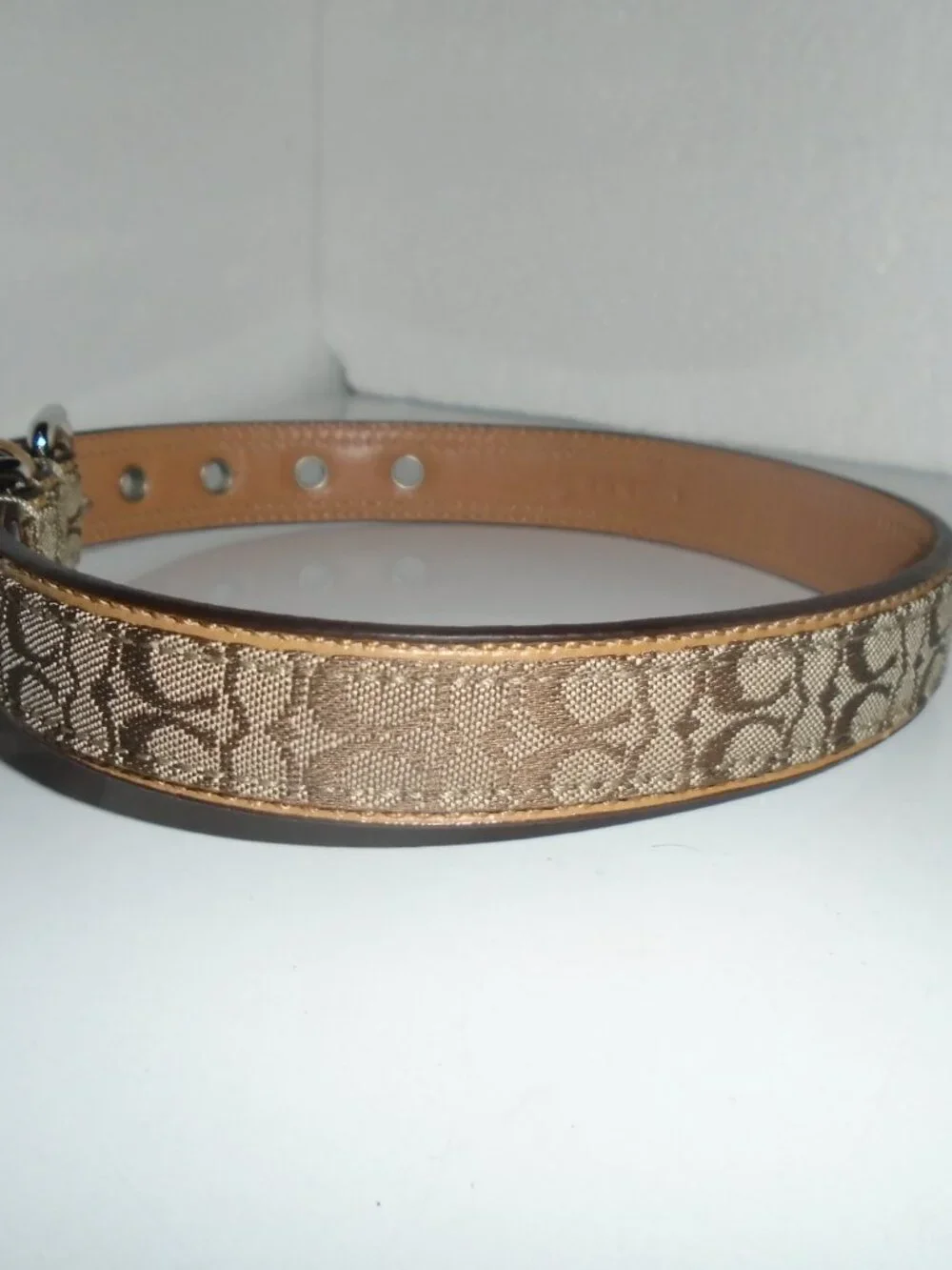NEW VINTAGE COACH TAN BROWN JACQUARD SIGNATURE C LEATHER DOG COLLAR 60364 SIZE M